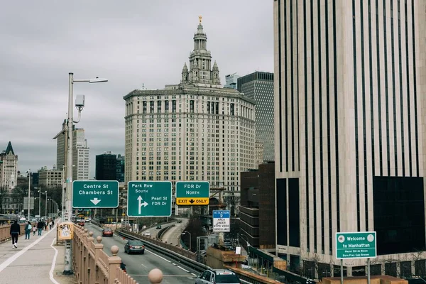 Vista Câmara Municipal Manhattan Partir Ponte Brooklyn Nova Iorque — Fotografia de Stock