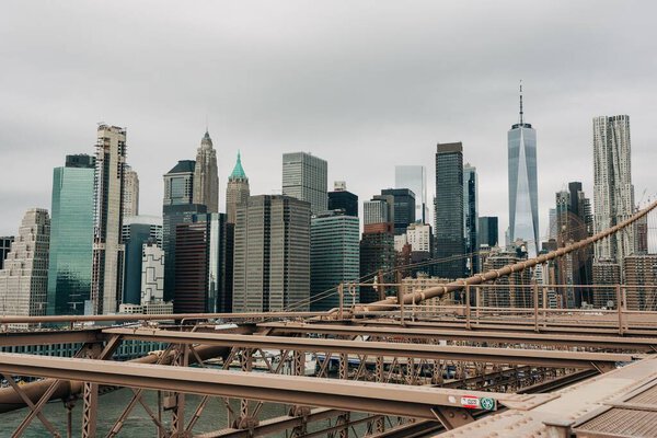 View of the Manhattan skyline from the Brooklyn Bridge, in New York City