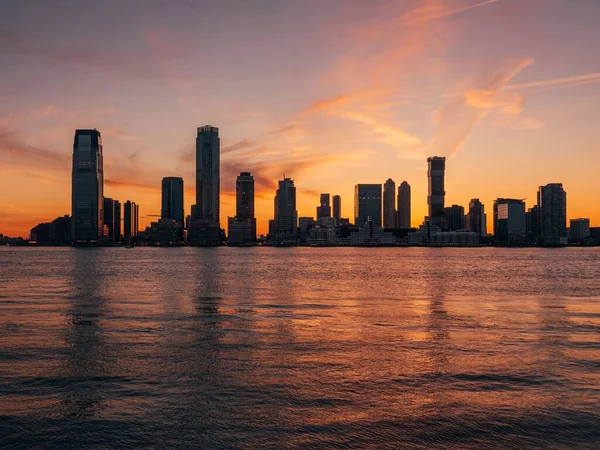 Sunset Jersey City Hudson River Lower Manhattan New York City — Stock Photo, Image