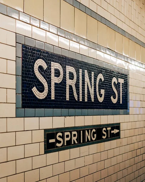 Spring Street Subway Station Sign Soho Manhattan New York City — Stock Photo, Image