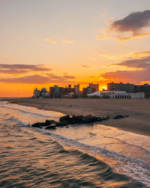 Вид Пляж Закате Кони Айленд Бруклин Нью Йорк — стоковое фото
