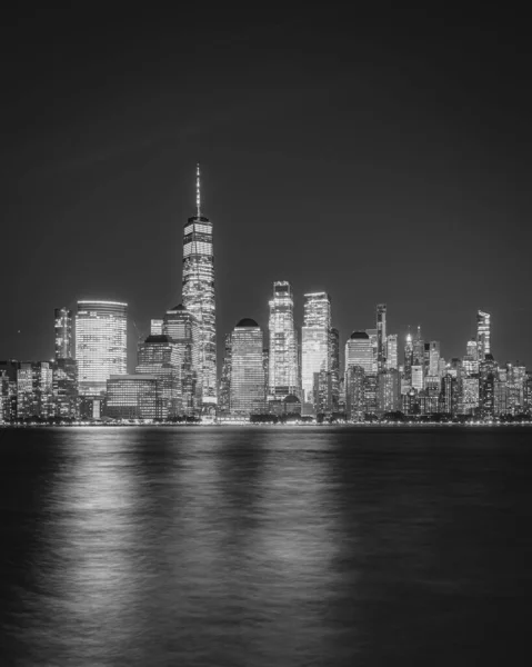 Widok Panoramę Dolnego Manhattanu Nocą Jersey City New Jersey — Zdjęcie stockowe