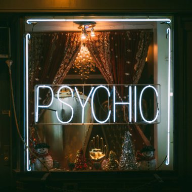 Geceleri New York 'taki West Village' da psişik tabela.