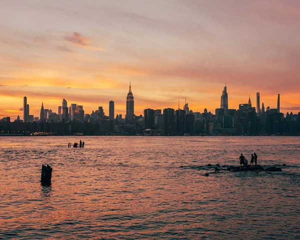 Sunset Manhattan Skyline Williamsburg Brooklyn New York — Stock Photo, Image