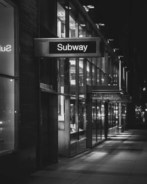 Subway Neon Sign Night Midtown Manhattan New York City — Stock Photo, Image