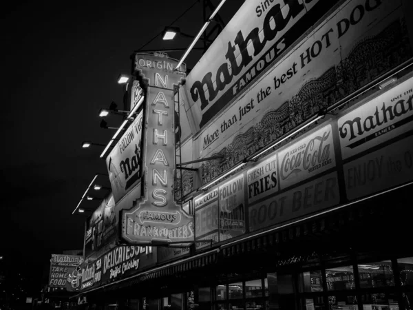 Nathans Neon Signs Night Coney Island Brooklyn New York City — Stock Photo, Image