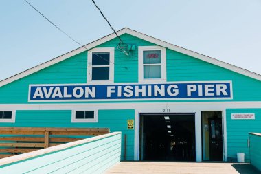 Avalon Balıkçılık İskelesi tabelası, Avalon 'da, Outer Banks, Kuzey Carolina