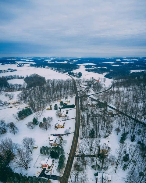 Paisaje Nevado Con Árboles Una Carretera Condado York Pensilvania — Foto de Stock