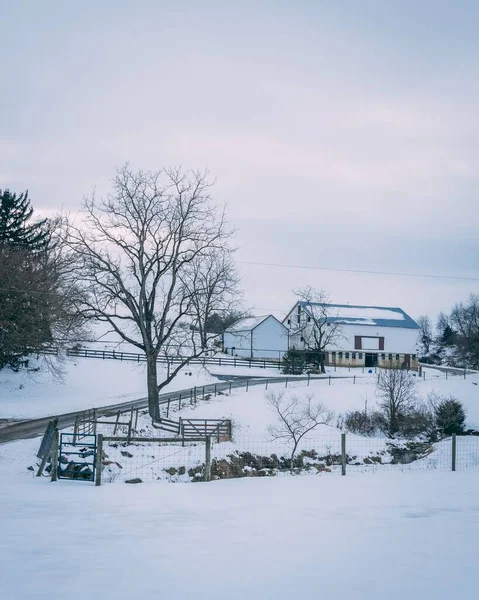 Snowy Winter View Farm Rural York County Pennsylvania — Stock Photo, Image