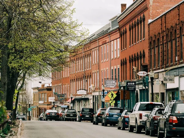 Businesses Brick Buildings Main Street Downtown Rockland Maine — Stock Photo, Image