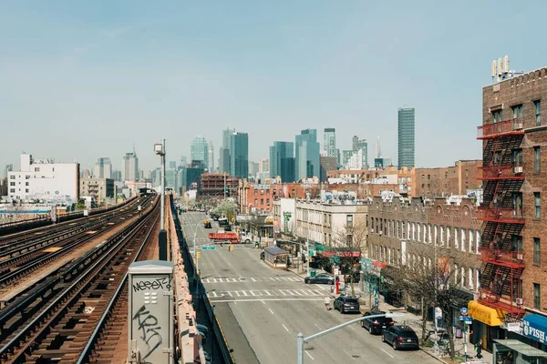 Kilátás Queens Boulevard Emelkedett Metró Pályák Sunnyside Queens New York — Stock Fotó