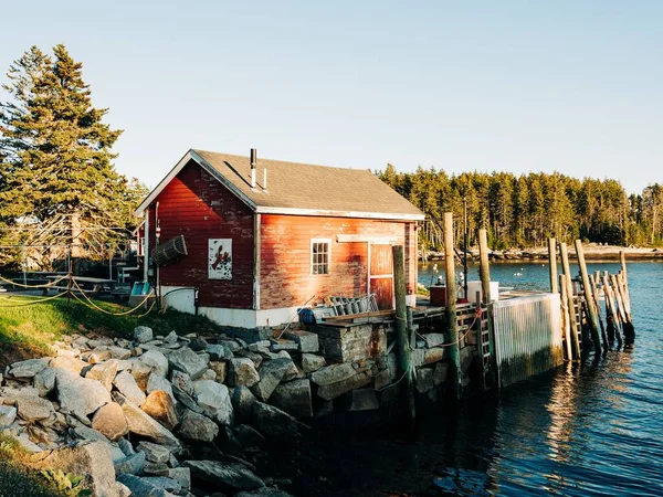 Red Fishing Shack Sprucehead Island South Thomaston Maine — Stock Photo, Image