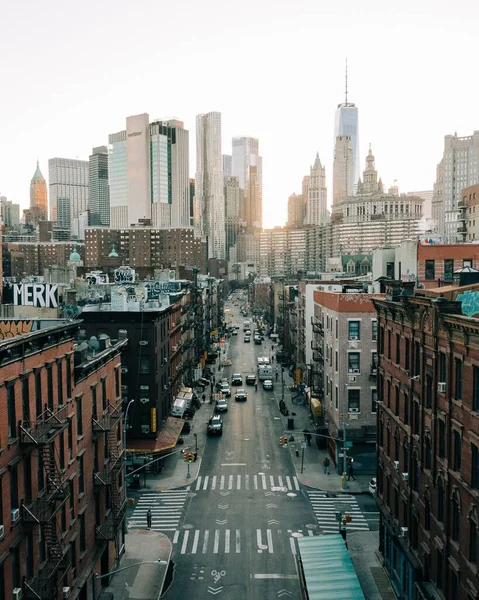 Vista Paisagem Urbana Ponte Manhattan Sobre Chinatown Manhattan Nova Iorque — Fotografia de Stock