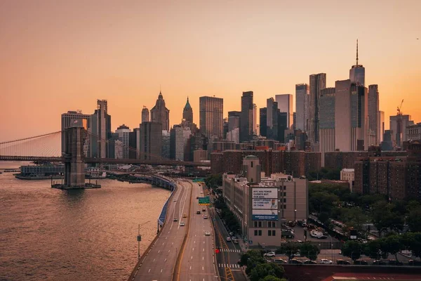 Uitzicht East River Fdr Drive Skyline Van Het Financial District — Stockfoto