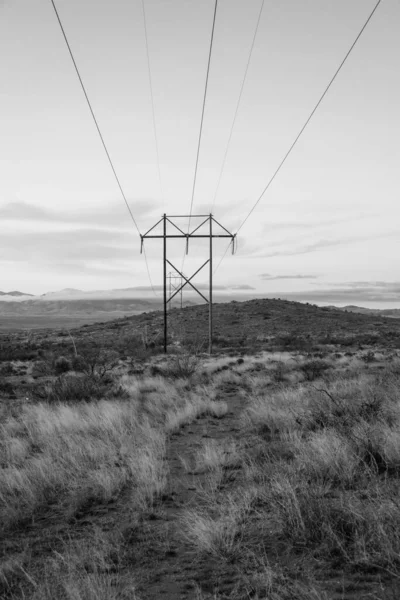Líneas Eléctricas Atardecer Desierto Del Este Arizona — Foto de Stock