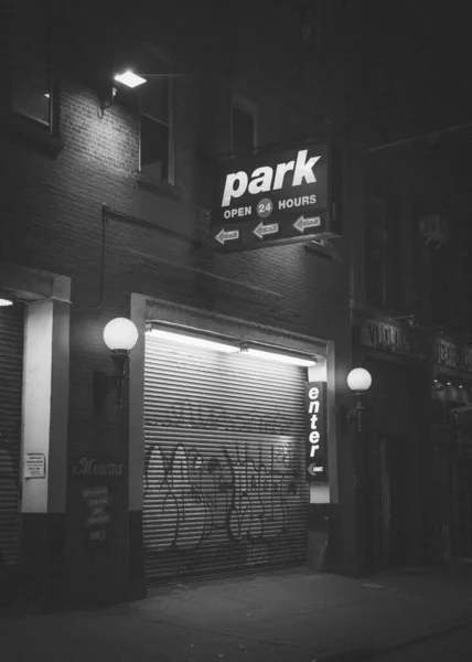 Parking Garage Sign Night West Village Manhattan New York City — Stock Photo, Image