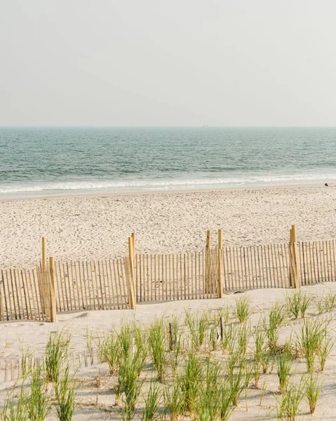 ニューヨーク州ファイアー島の浜辺にフェンスのある砂丘草 — ストック写真