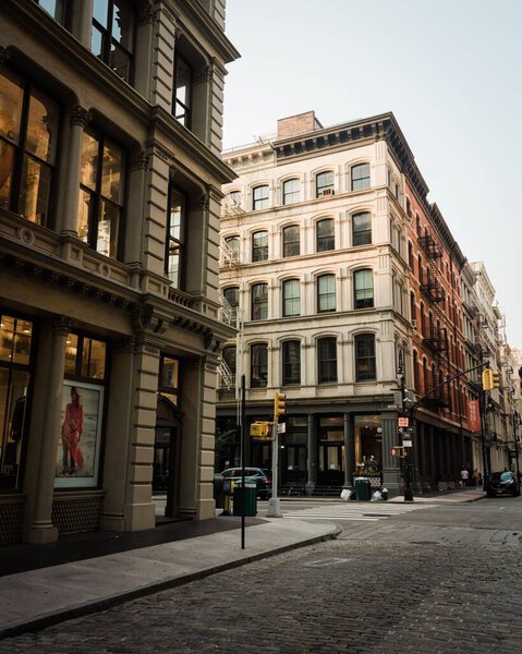 Buildings and cobblestone streets in Soho, Manhattan, New York City