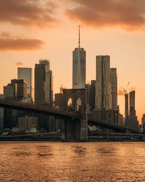 Vista Ponte Brooklyn Horizonte Manhattan Pôr Sol Dumbo Brooklyn Nova — Fotografia de Stock