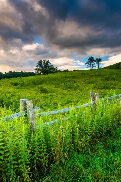Fence and field along the Blue Ridge Parkway in North Carolina. — Stock Photo, Image