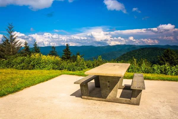 Picnic table and view of the Appalachian Mountains from the Blue — Stock Photo, Image