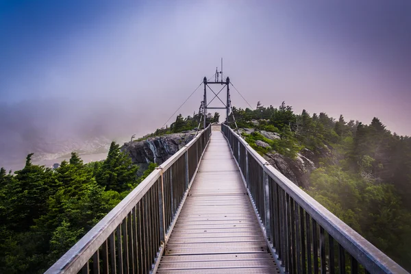The Mile-High Swing Bridge in fog, at Grandfather Mountain, N — стоковое фото