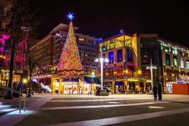 Noel ağacı ve national Harbor, maryla gece binalar