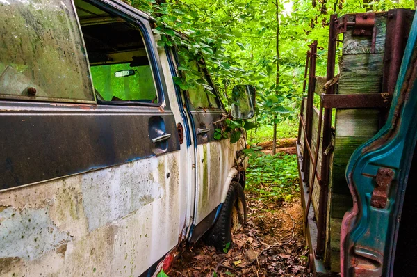 Van abandonada na floresta . — Fotografia de Stock