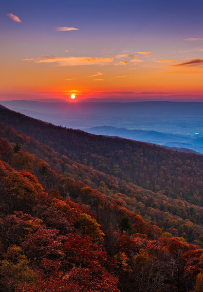 Autumn sunset over the Shenandoah Valley and Appalachian Mountai