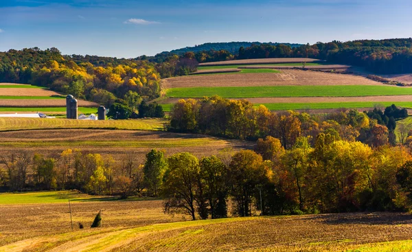 Herfst uitzicht op de glooiende heuvels in rural york county, pennsylvania. — Stockfoto