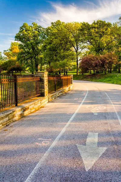 Ścieżka rowerowa w parku wzgórza druid w baltimore, maryland. — Zdjęcie stockowe