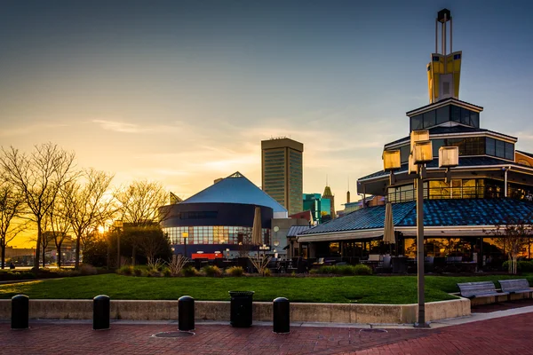 Budynki w wewnętrznej przystani na zachód, w baltimore, maryland. — Zdjęcie stockowe