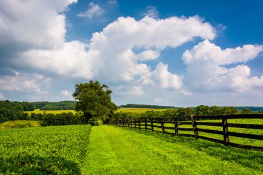 Bulutların üzerinde kırsal york county, pennsylv çit ve tarım alanlarında