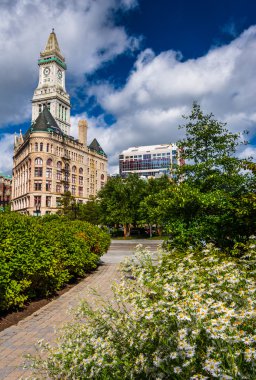 bir yol ve Boston, massachuse eski mimari boyunca çiçek