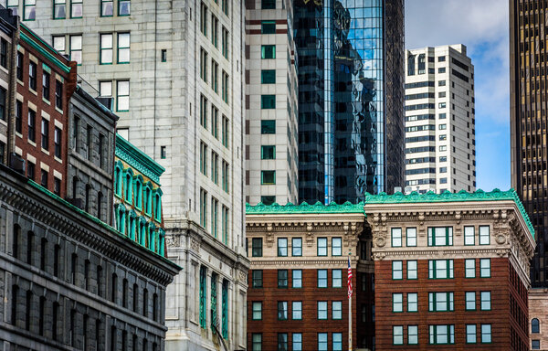 Cluster of buildings in downtown Boston, Massachusetts.