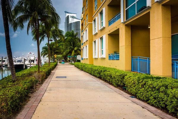 Condominiums and marina along a walkway in South Beach, Miami, F — Stock Photo, Image