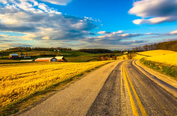 Country road and farm fields in rural York County, Pennsylvania. — Stock Photo, Image