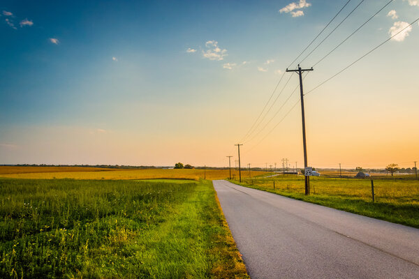 Country road at sunset near Hanover, Pennsylvania. 