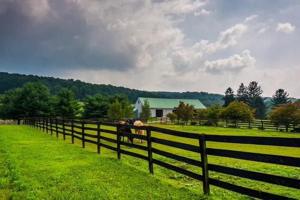 Nubes oscuras sobre una granja en el condado rural de York, Pennsylvania . — Foto de Stock