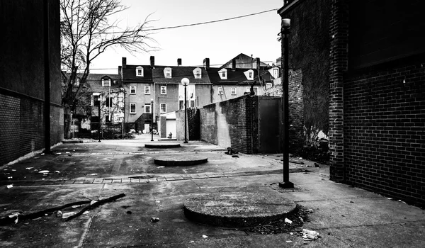 Dirty courtyard and houses in Baltimore, Maryland. — Stock Photo, Image