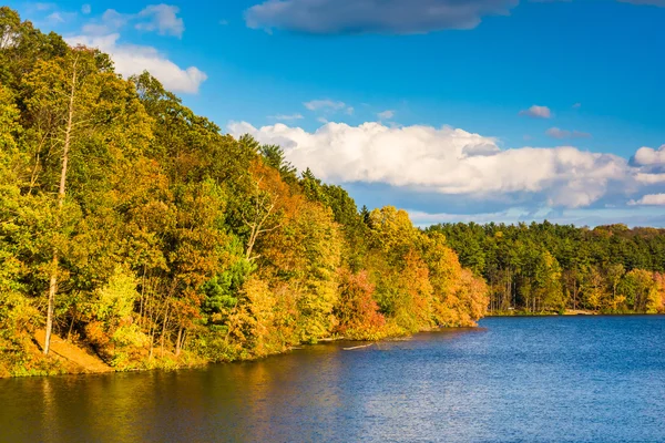 Vroege herfst kleur bij lake williams, in de buurt van york, pennsylvania. — Stockfoto