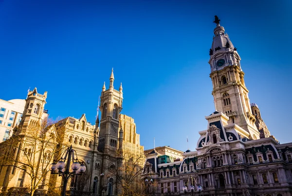 Evening light on City Hall and the Masonic Temple, in Philadelph — Stock Photo, Image