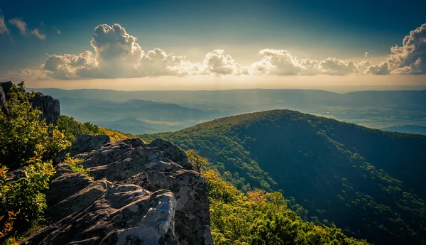 Kvällen utsikten från klipporna på hawksbill toppmöte, i shenandoah nati — Stockfoto