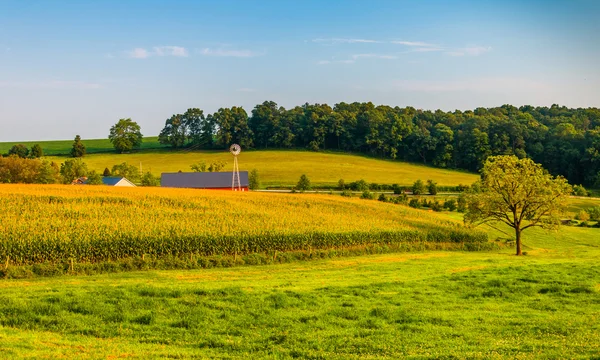 Granja y rollos colinas en el condado rural de York, Pensilvania . —  Fotos de Stock