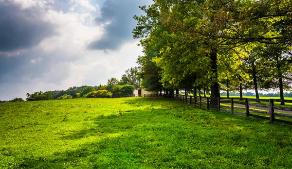 Boerderij velden en bomen in rurale Zuidelijke york county, pennsylvani — Stockfoto
