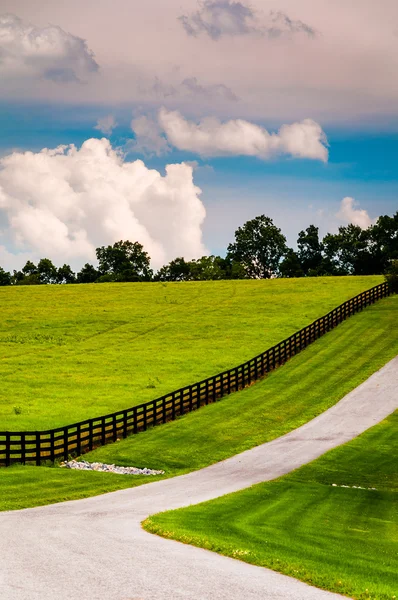 Staket längs en uppfart på landsbygden york county, pennsylvania. — Stockfoto