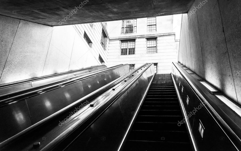 Escalators in the Smithsonian Metro Station, Washington, DC. 