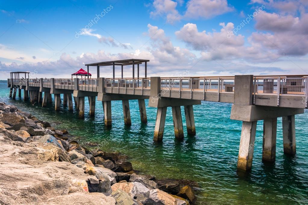 Fishing Pier And Jetty At South Pointe Park Miami Beach Florid Fishing Pier And Jetty At South Pointe Park Miami Beach Florid Stock Photo