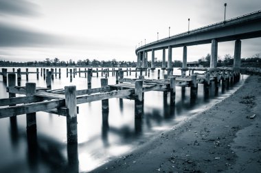 Pier posts in the Severn River and the Naval Academy Bridge, in  clipart