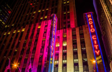 Radio city konser salonu, gece, rockefeller center, manhattan